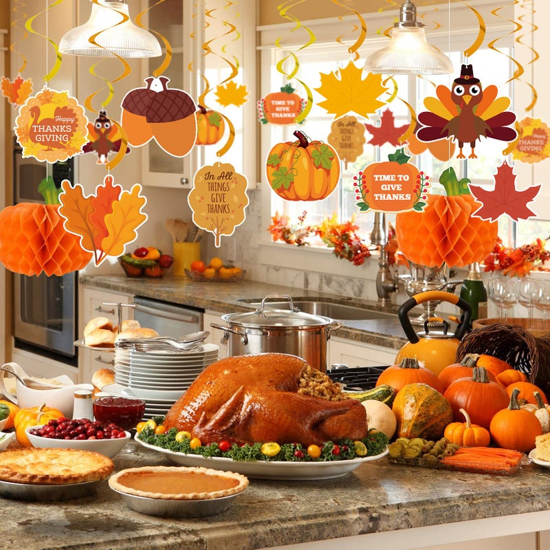 Dazonge 40Pcs Thanksgiving Decorations Set  Pre-Assembled Thanksgiving Banner & Garland  Hanging Decorations For Home  Office  Fall Harvest Home Party D?Cor - Image 3