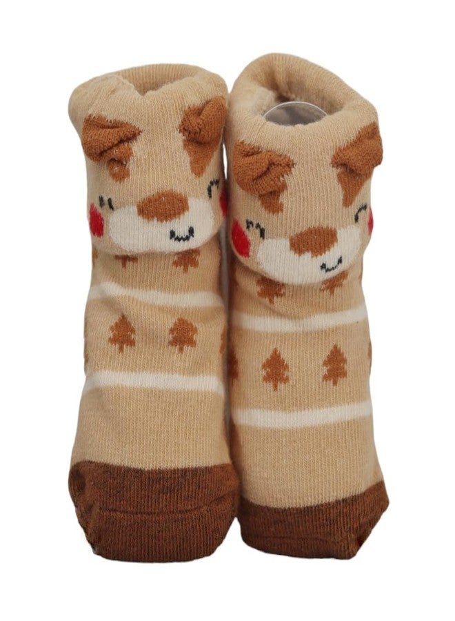 Yellow Bee Bear and Deer Print Anti-Skid Socks for Boys- Pack of 2, Blue and Brown, 6-12 Months - Image 4