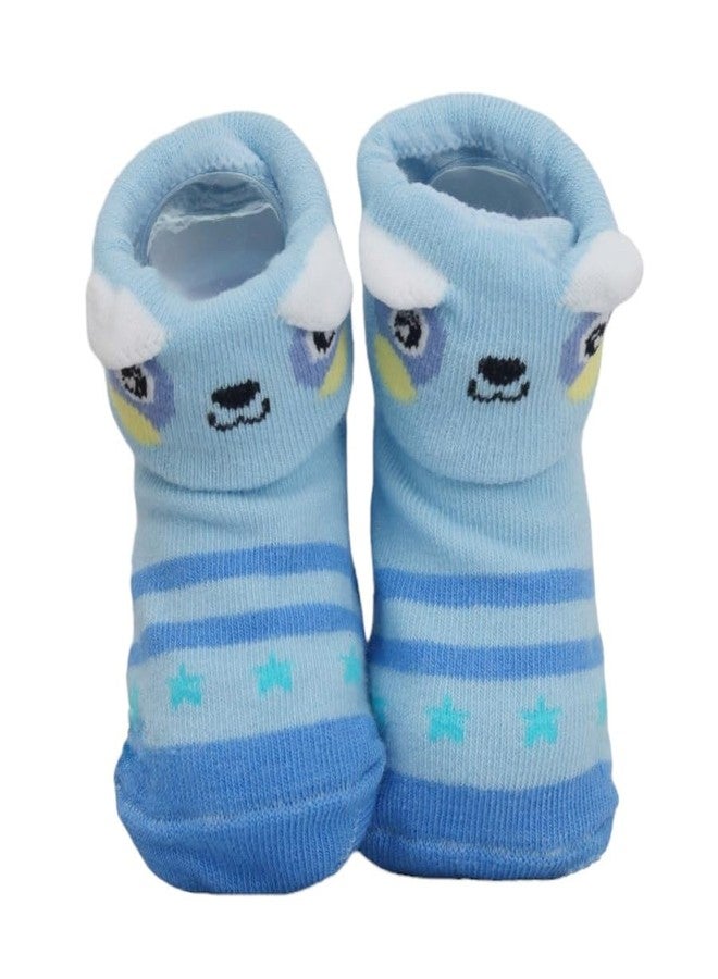 Yellow Bee Bear and Deer Print Anti-Skid Socks for Boys- Pack of 2, Blue and Brown, 6-12 Months - Image 5