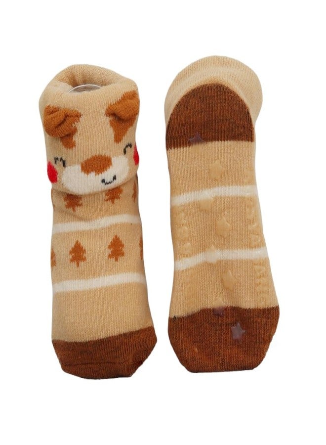 Yellow Bee Bear and Deer Print Anti-Skid Socks for Boys- Pack of 2, Blue and Brown, 6-12 Months - Image 3