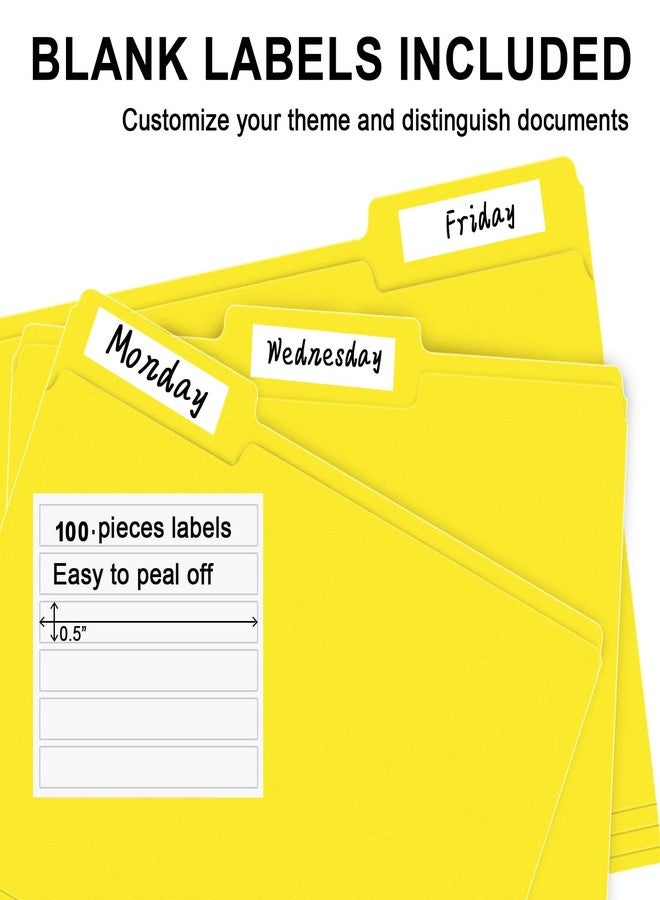 RAZCC File Folder, RAZCC 100 Pack 1/3 Cut Tab File Folders Letter Size, Yellow, Folders with Tab, Great for Organizing and Easy File Storage - Image 4