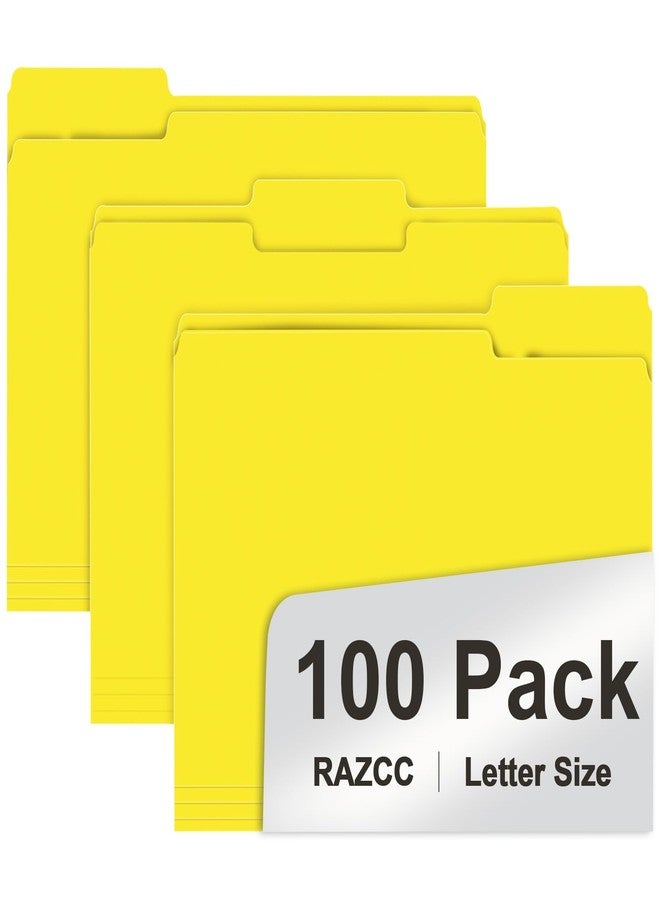 RAZCC File Folder, RAZCC 100 Pack 1/3 Cut Tab File Folders Letter Size, Yellow, Folders with Tab, Great for Organizing and Easy File Storage - Image 1