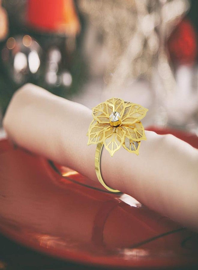 BEAVOING Pack of 18 Napkin Rings Alloy Hollow Out Flower Napkin Holder Dinning Table Napkin Ring for Dinner Parties Wedding Banquet Table Setting Family Gatherings Table Decor (Gold Flower, 18) - Image 2