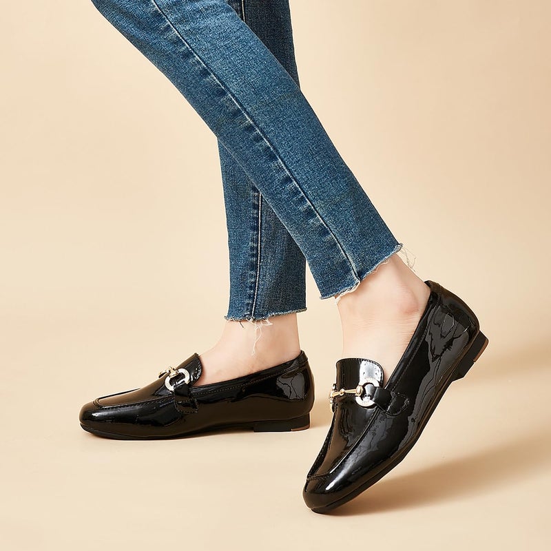 DeYashopin Womens Loafers Shoes Fashion Low Heel Slip on Shoes Comfortable Driving Flats PU (Black Patent 8) - Image 2