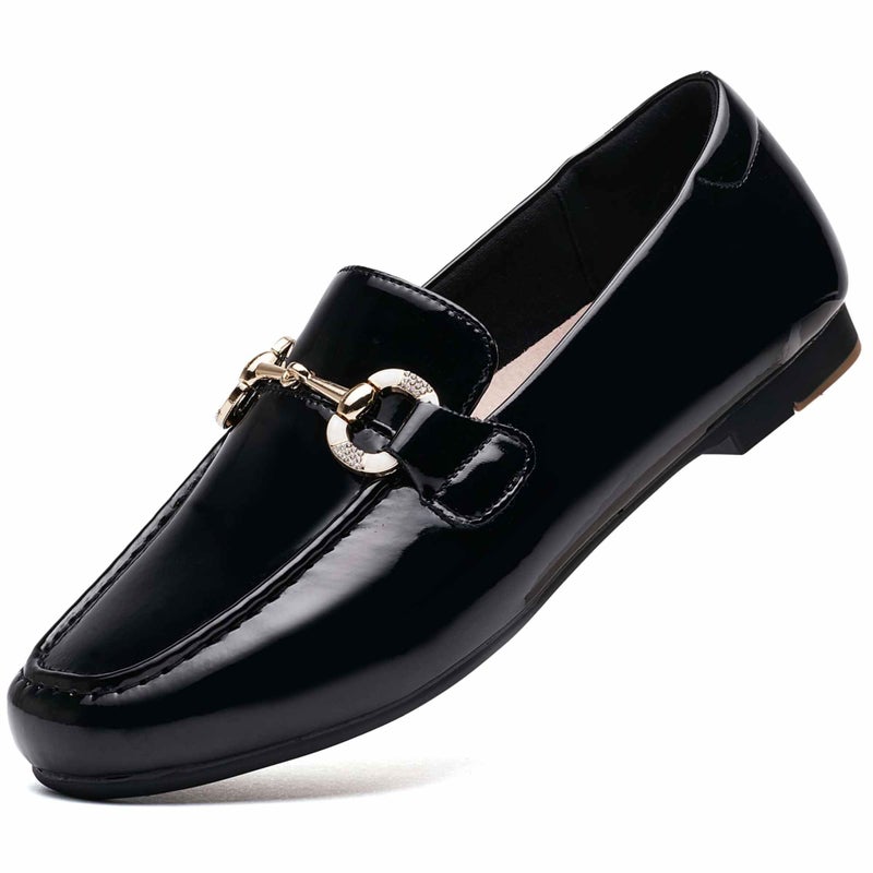 DeYashopin Womens Loafers Shoes Fashion Low Heel Slip on Shoes Comfortable Driving Flats PU (Black Patent 8) - Image 1