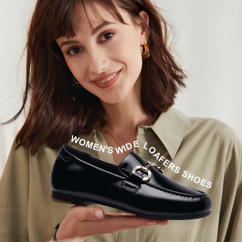 DeYashopin Womens Loafers Shoes Fashion Low Heel Slip on Shoes Comfortable Driving Flats PU (Black Patent 8) - Image 3