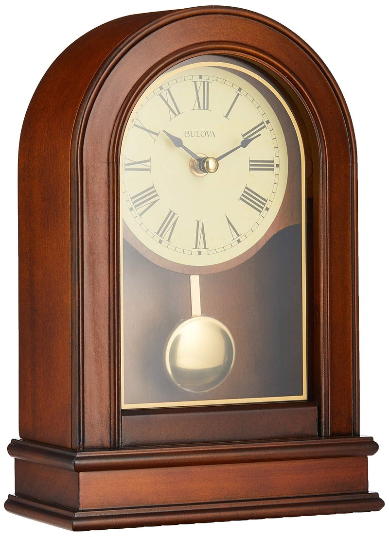 Bulova Bulova B7467 Hardwick Mantel Clock  Traditional Hardwood Case with Walnut Finish  Roman Numerals  Elegant Timepiece for Home or Office 