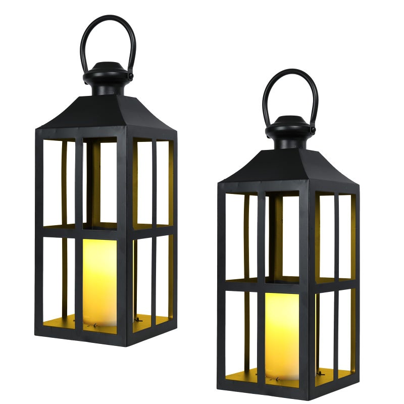Bdor 2 Pack Black Metal Lantern with LED Candle, Battery Operated, 17.7 Inch Tall Decorative Candle Holder, for Indoor and Outdoor Use, Perfect for Home DÃ©cor, Weddings, Parties, and Holiday - Image 1