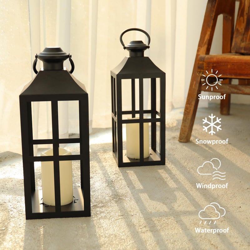 Bdor 2 Pack Black Metal Lantern with LED Candle, Battery Operated, 17.7 Inch Tall Decorative Candle Holder, for Indoor and Outdoor Use, Perfect for Home DÃ©cor, Weddings, Parties, and Holiday - Image 2