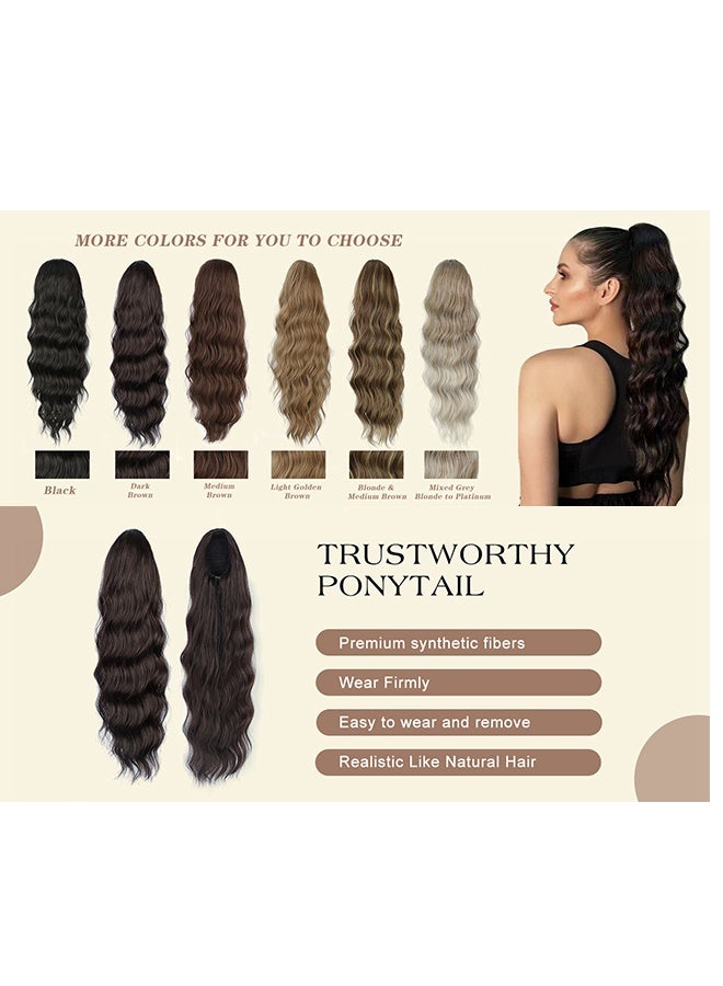 Generic Long Wavy Drawstring Ponytail Extension for Women Synthetic Ponytail Hair Extensions Natural Soft Hair Pieces for Daily Party Use  - Dark Brown - Image 2