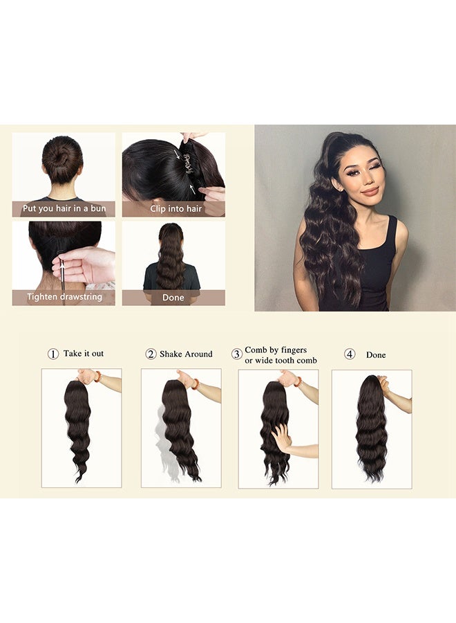 Generic Long Wavy Drawstring Ponytail Extension for Women Synthetic Ponytail Hair Extensions Natural Soft Hair Pieces for Daily Party Use  - Dark Brown - Image 4