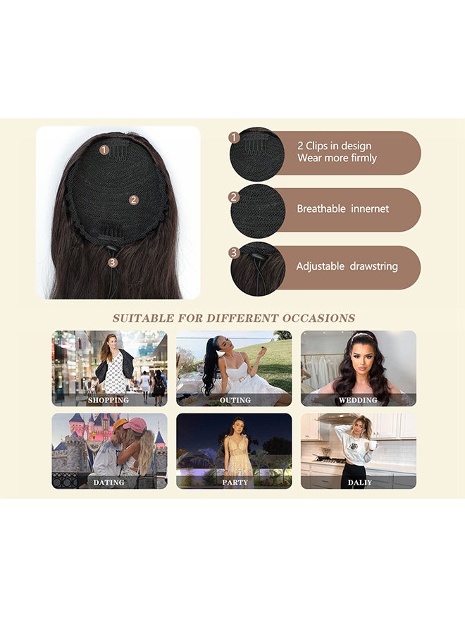 Generic Long Wavy Drawstring Ponytail Extension for Women Synthetic Ponytail Hair Extensions Natural Soft Hair Pieces for Daily Party Use  - Dark Brown - Image 3