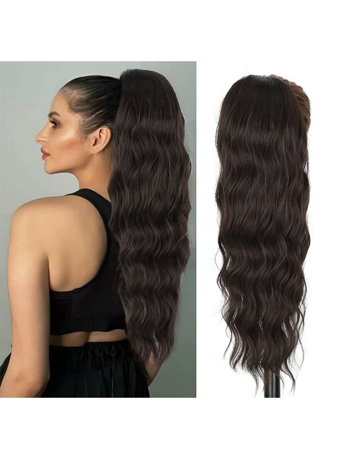 Generic Long Wavy Drawstring Ponytail Extension for Women Synthetic Ponytail Hair Extensions Natural Soft Hair Pieces for Daily Party Use  - Dark Brown - Image 1