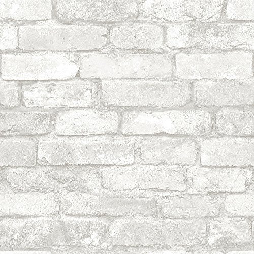 NuWallpaper NU3010 Grey and White Brick Peel & Stick Wallpaper, Multicolor - Image 1