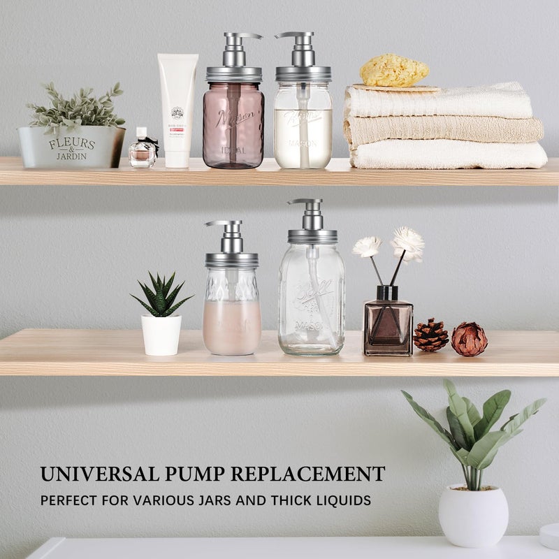 Amolliar Plastic Mason Jar Soap Dispenser Lids - Universal Pump Replacement For Regular Mouth Jar Farmhouse Decor For Kitchen  Bathroom  Dish Soap  Lotions  Hand Soap (2 Pack  Silver) - Image 5