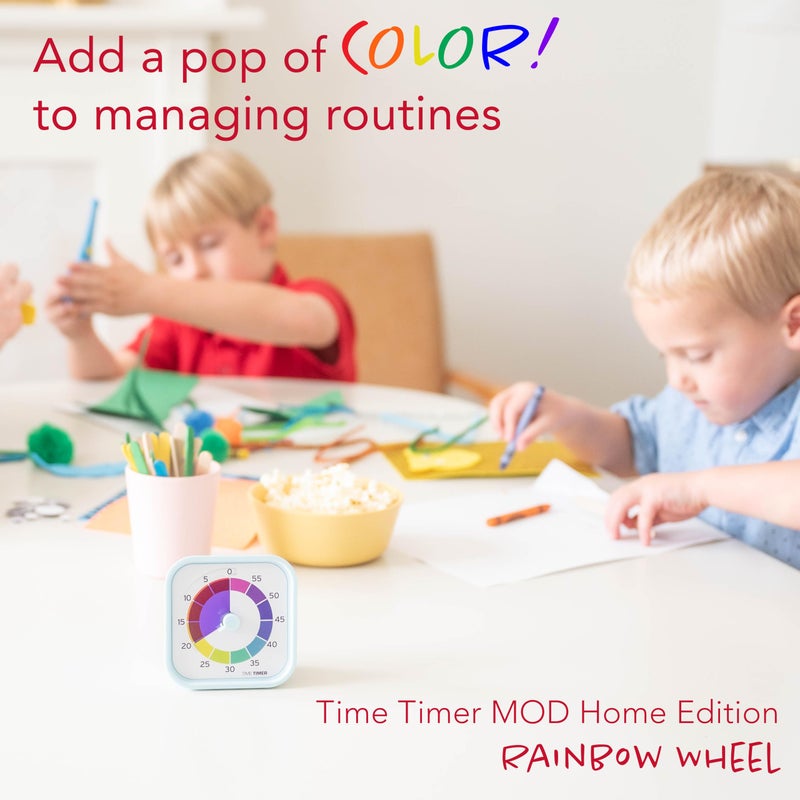 Time Timer MOD - Home Edition - Rainbow Wheel - Individual Sized 60 Minute Visual Countdown Timer with 5 Minute Color Segments for Kids, Toddlers, Students, with Silent Operation (Multicolor) - Image 2