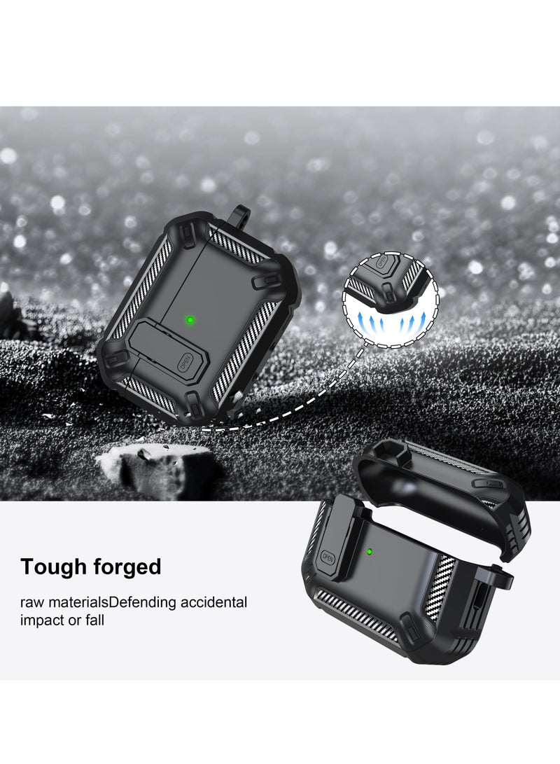 Rugged Armor Case for AirPods Pro 2 with Lock  Cleaning Kit，Shockproof Protective Cover for Men  Women (Black) - Image 3