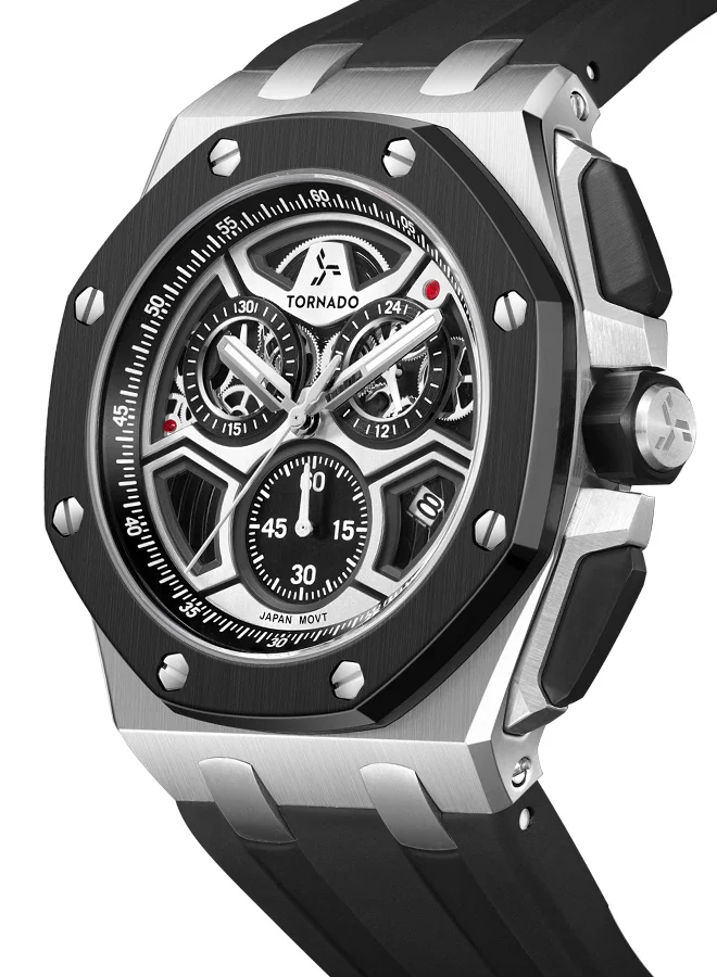 TORNADO  Men's High Quality Flexible And Durable Silicone Chronograph Watch T25103-SSBB - 43mm mm for Men | Best Price UAE