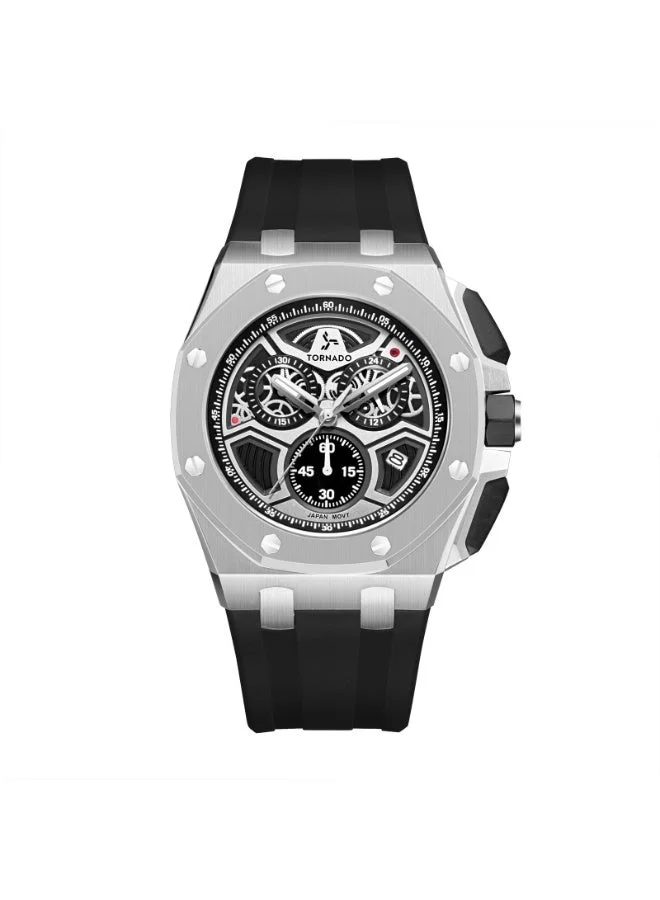TORNADO Men's High Quality Flexible And Durable Silicone Chronograph Watch T25103-SSBB - 43mm mm