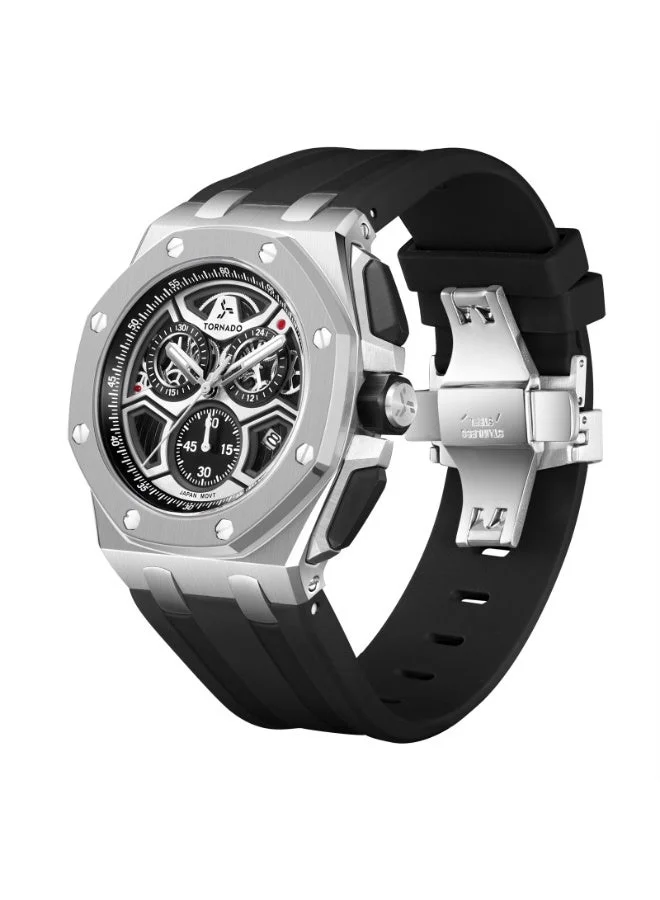 TORNADO Men's High Quality Flexible And Durable Silicone Chronograph Watch T25103-SSBB - 43mm mm