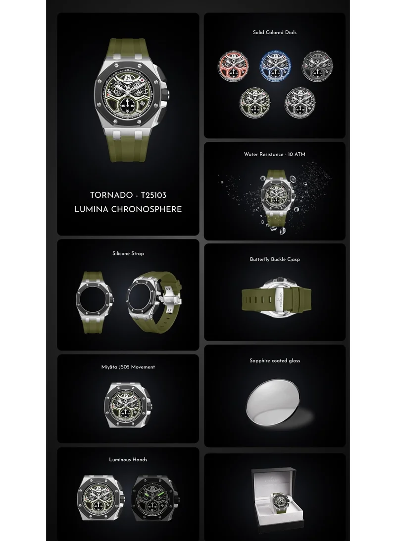 Tornado  Men's High Quality Flexible And Durable Silicone Chronograph Watch T25103-SSBB - 43mm mm for Men | Best Price UAE