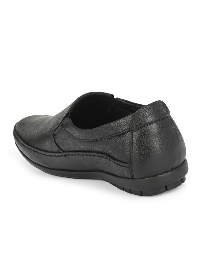 egoss Stretch Premium Genuine Leather Slip On Formal Shoes for Men (Black-6)-GS-245 - Image 3