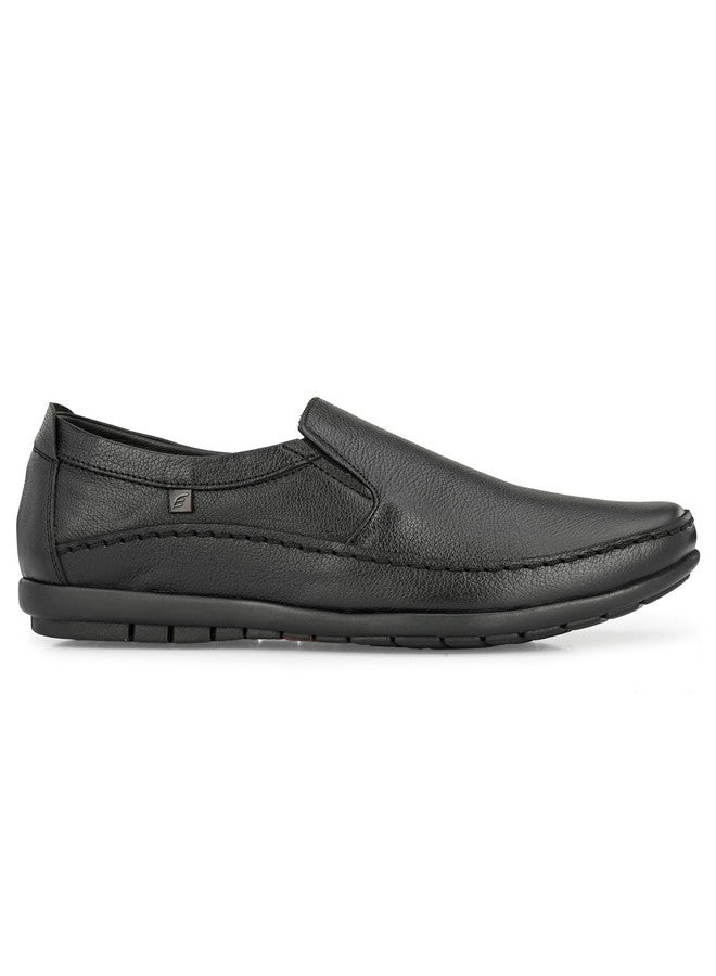 egoss Stretch Premium Genuine Leather Slip On Formal Shoes for Men (Black-6)-GS-245 - Image 4