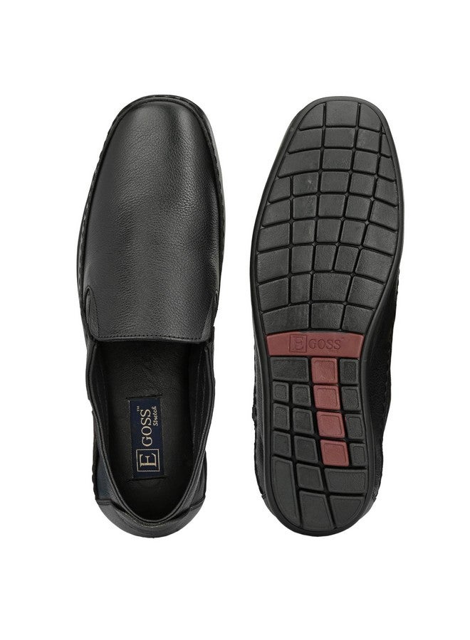 egoss Stretch Premium Genuine Leather Slip On Formal Shoes for Men (Black-6)-GS-245 - Image 5