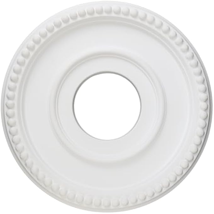 12 INCH WHITE CEILING MEDALLION PLATE  PU PLASTIC DECORATIVE COVER FOR FAN, LIGHT FIXTURES, CHANDELIER CANOPIES  TRADITIONAL, RETRO, AND MINIMALIST HOME LIGHTING REPLACEMENT (OD 12", ID 4") - Image 1
