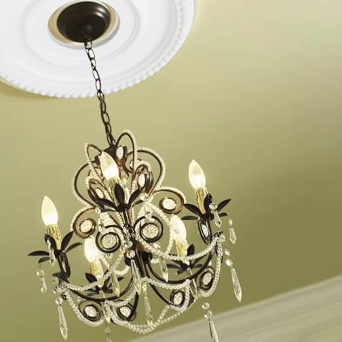 12 INCH WHITE CEILING MEDALLION PLATE  PU PLASTIC DECORATIVE COVER FOR FAN, LIGHT FIXTURES, CHANDELIER CANOPIES  TRADITIONAL, RETRO, AND MINIMALIST HOME LIGHTING REPLACEMENT (OD 12", ID 4") - Image 3