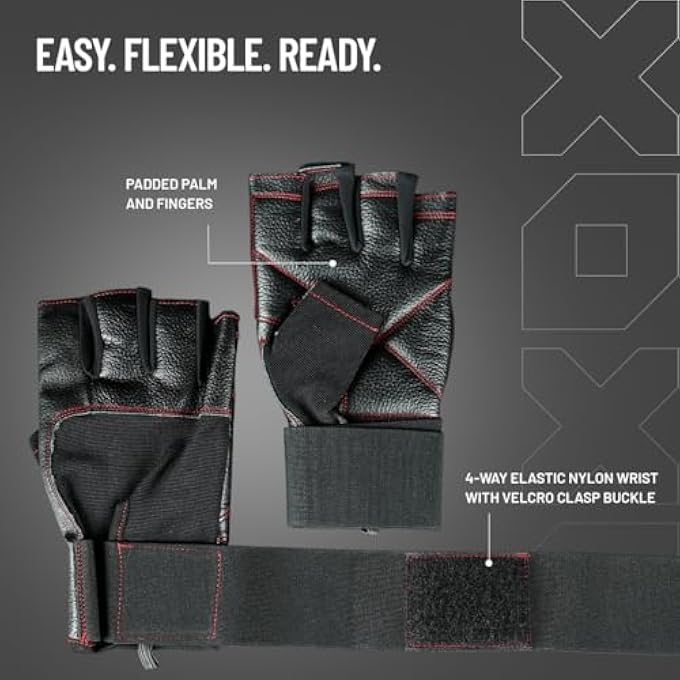 AXOX Fitness Leather Weight Lifting Gloves – Medium, Premium Grip & Palm Protection For Gym, Strength Training, Crossfit & Heavy Workouts - Image 3