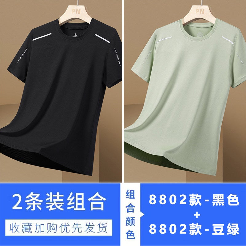 Scarecrow summer short-sleeved T-shirt men's ice silk ultra-thin base shirt top loose plus-size sports men's T-shirt - Image 3
