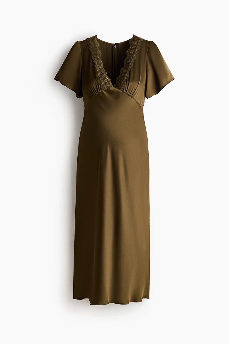 MAMA Lace-trimmed satin dress