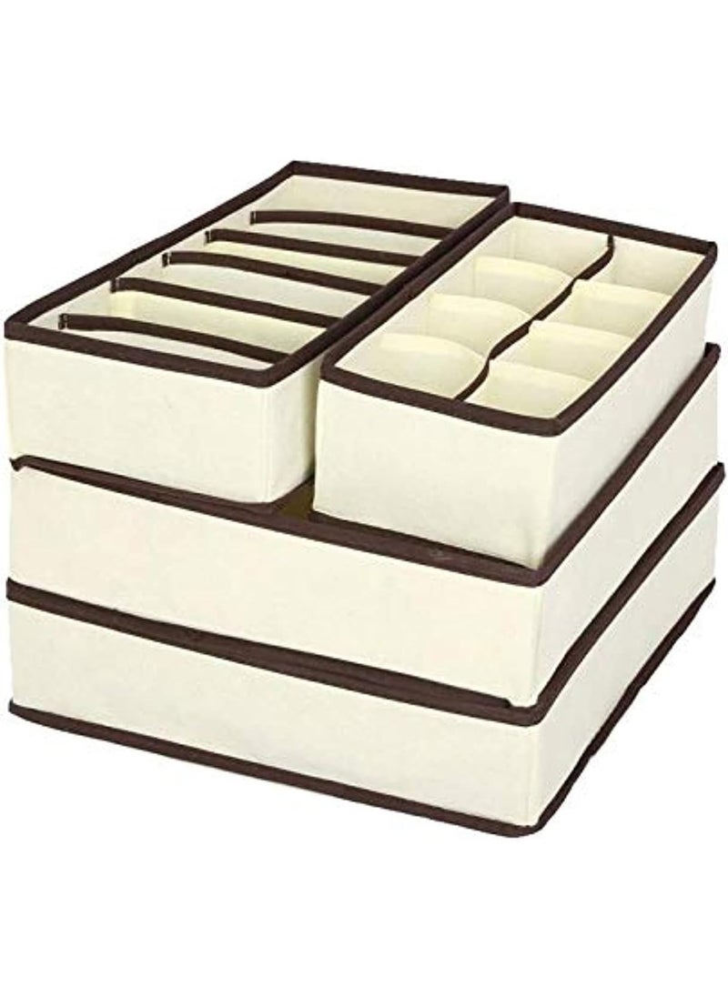 BLOOMING TIME 4PCS Storage Boxes Underwear Closet Organizer Divider (Beige Set 4 Pcs)  - Image 1