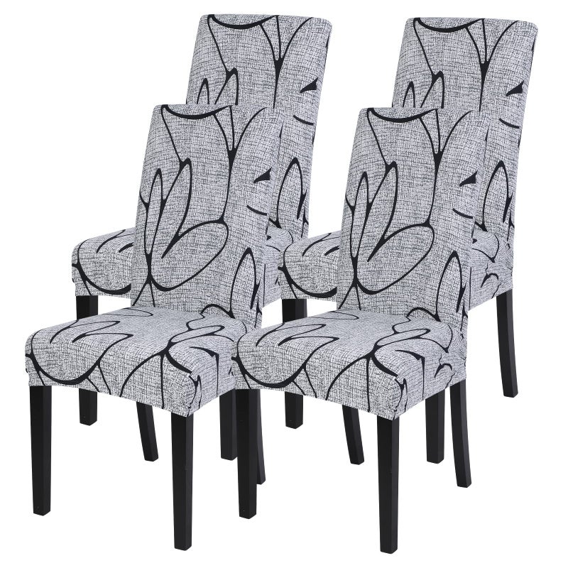SearchI SearchI Dining Room Chair Covers Set of 4  Stretch Printed Parsons Chair Slipcovers Spandex Removable Washable Kitchen Chair Protector Cover for Dining Room  Hotel  Ceremony (Grey Lotus+White Texture) - Image 1