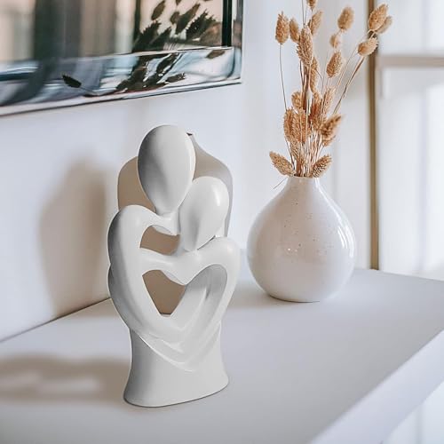 Ascension Hugging Couple Sculptures Ceramic Heart Shape Romantic Couple Statue Family Figurine Decorative Showpiece For Valentine Gift Living Room House Warming Anniversary Office & Home Decor (White) - Image 2