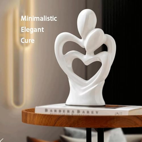 Ascension Hugging Couple Sculptures Ceramic Heart Shape Romantic Couple Statue Family Figurine Decorative Showpiece For Valentine Gift Living Room House Warming Anniversary Office & Home Decor (White) - Image 3