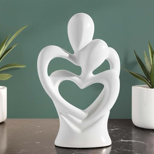 Ascension Hugging Couple Sculptures Ceramic Heart Shape Romantic Couple Statue Family Figurine Decorative Showpiece For Valentine Gift Living Room House Warming Anniversary Office & Home Decor (White) - Image 1