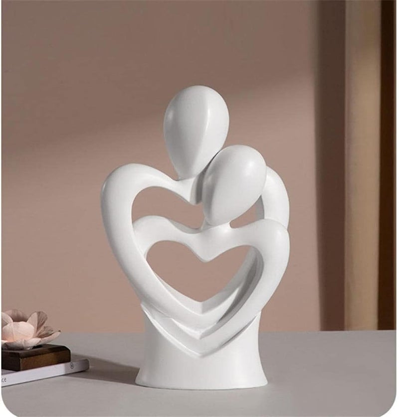 Ascension Hugging Couple Sculptures Ceramic Heart Shape Romantic Couple Statue Family Figurine Decorative Showpiece For Valentine Gift Living Room House Warming Anniversary Office & Home Decor (White) - Image 5