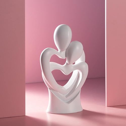 Ascension Hugging Couple Sculptures Ceramic Heart Shape Romantic Couple Statue Family Figurine Decorative Showpiece For Valentine Gift Living Room House Warming Anniversary Office & Home Decor (White) - Image 4