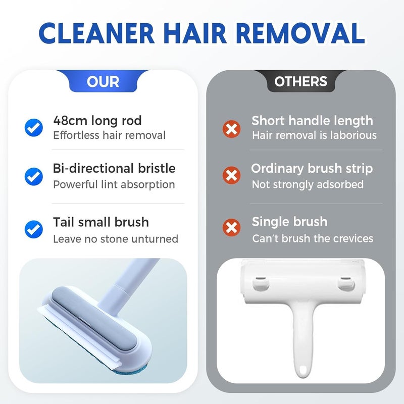 Tazweeq Pet Hair Remover, 4 in 1 Washable Long Handle Pet Hair Removal Brush, Upgrade Multifunctional Reusable Lint Brush Cat Hair Remover for Furniture, Bedding (Blue) - Image 3