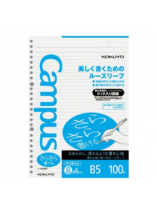 Kokuyo ورق كوكيو كامبوس القابل للفصل للمجلدات، كتابة سلسة، B5، 6 مم مخطط منقط، 26 ثقب، 36 سطر، 100 ورقة، محايد الرقم الهيدروجيني، مقاوم للتسرب، 75 جرام/متر مربع، استيراد من اليابان (رقم-836Btn) - Image 5