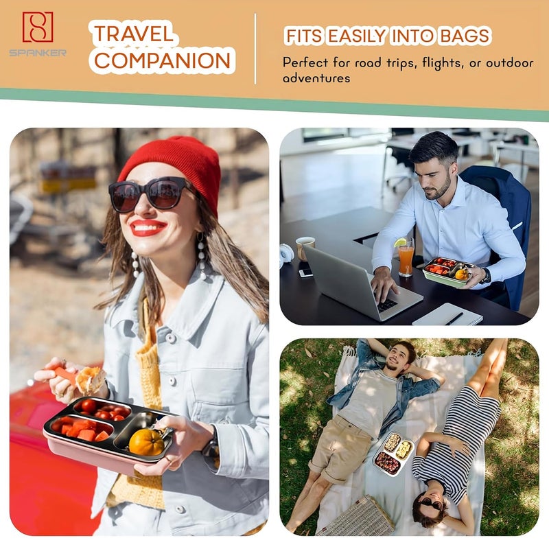Spanker 800ML Stainless Steel Insulation Portable BPA Free LeakProof 3 Grid Capacity Lunch Box Bento Box for Kid Adult Student Children Orange - Image 4
