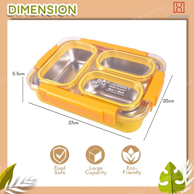 Spanker 800ML Stainless Steel Insulation Portable BPA Free LeakProof 3 Grid Capacity Lunch Box Bento Box for Kid Adult Student Children Orange - Image 5