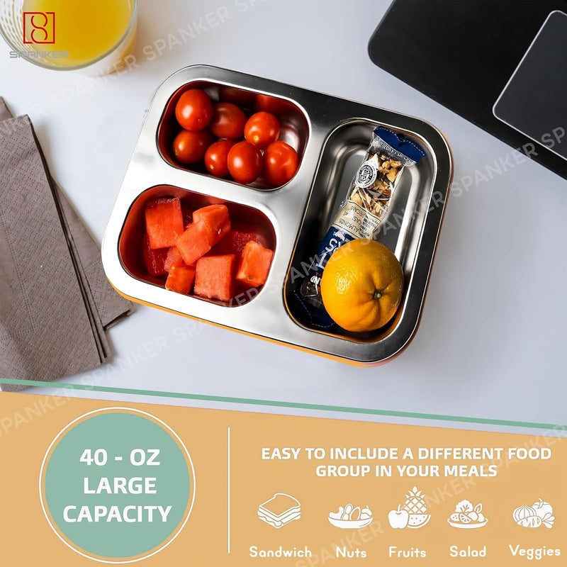 Spanker 800ML Stainless Steel Insulation Portable BPA Free LeakProof 3 Grid Capacity Lunch Box Bento Box for Kid Adult Student Children Orange - Image 3