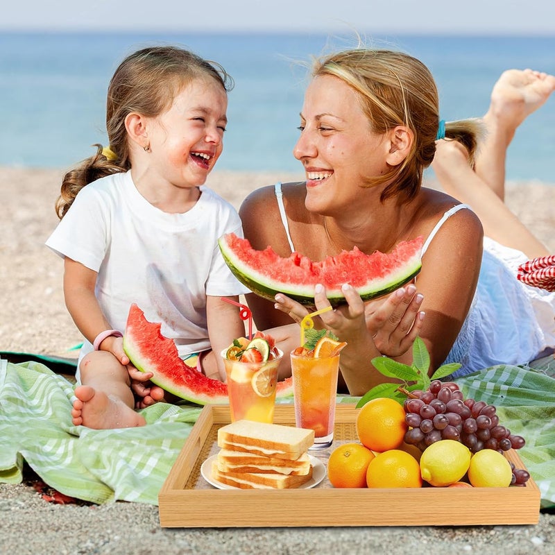 كاست ويف صواني خدمة مستطيلة من الخيزران، صينية سطح جلدية للمشروبات والطعام، بمقابض لطاولة القهوة، الإفطار، العشاء والبار، المطبخ، الحفلات (17.3×13.3×1.8 بوصة) - Image 2