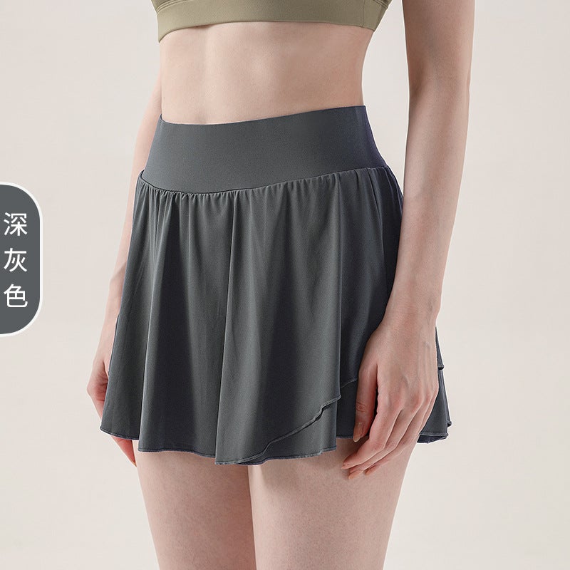 Generic Anti-light European and American Badminton Fitness Tennis Skirt Running Quick-drying Skirt Womens Three-part Pants Sports Yoga Skirt Dark gray