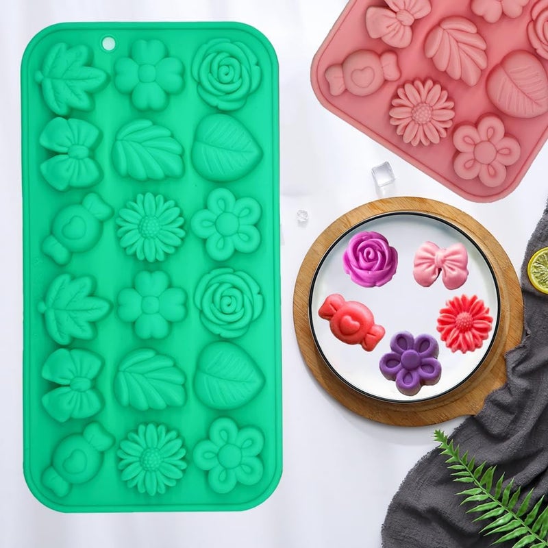 Apiocmy Candy Molds Silicone - 2Pcs Silicone Gummy Daisy Flower/Tulip Flower/Bow Tie/Leaf Candy Mold for Kids for Candy Chocolate Gummy Jello Baking Soap Pudding Cookie Desserts Making - Image 5