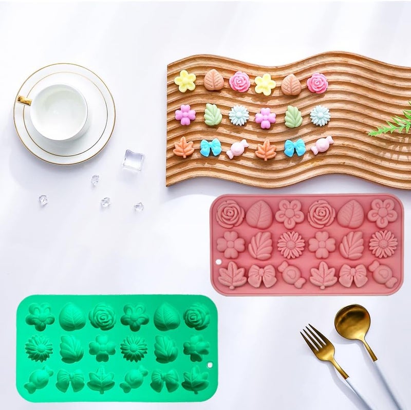 Apiocmy Candy Molds Silicone - 2Pcs Silicone Gummy Daisy Flower/Tulip Flower/Bow Tie/Leaf Candy Mold for Kids for Candy Chocolate Gummy Jello Baking Soap Pudding Cookie Desserts Making - Image 3