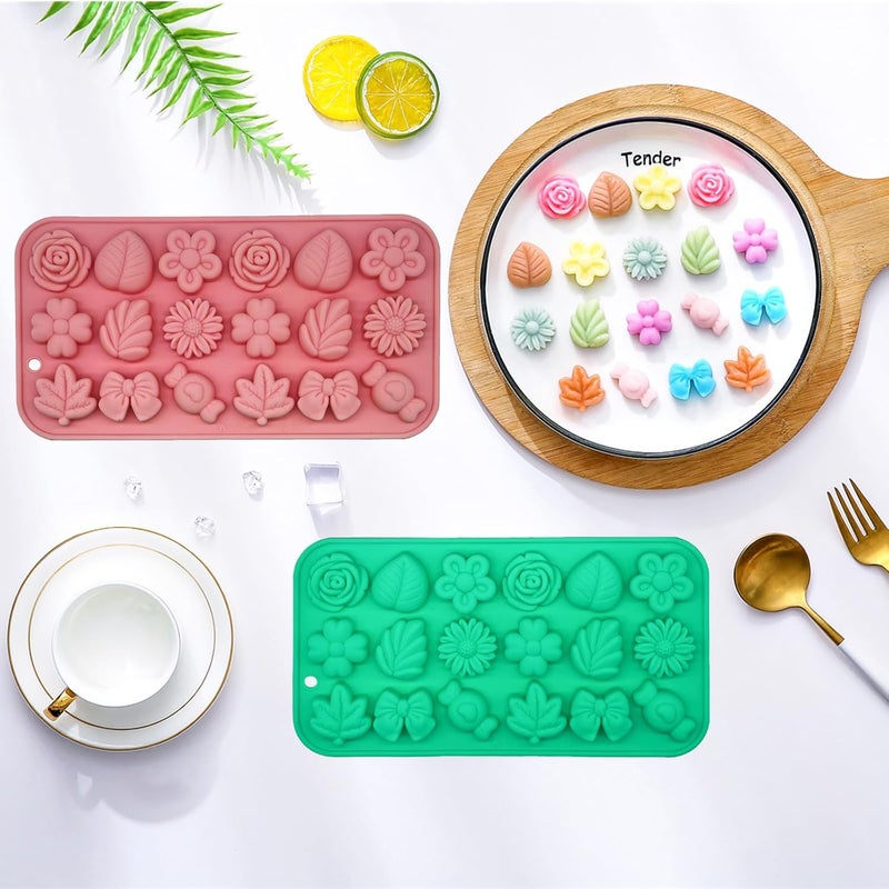 Apiocmy Candy Molds Silicone - 2Pcs Silicone Gummy Daisy Flower/Tulip Flower/Bow Tie/Leaf Candy Mold for Kids for Candy Chocolate Gummy Jello Baking Soap Pudding Cookie Desserts Making - Image 4